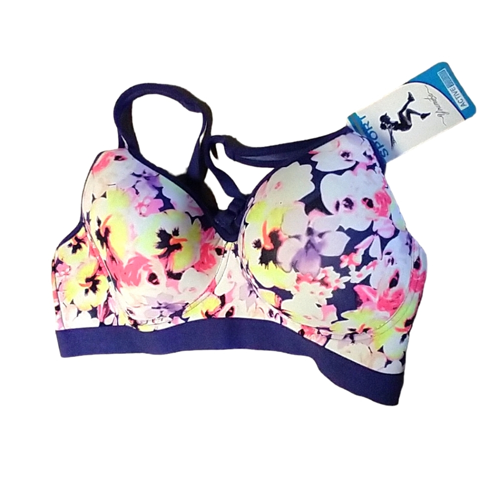 YouMita Active Tech Sports Floral Multicolor Bras 60020 Wireless Padded 38D NWT